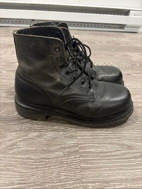 Men's Black Leather Lace-Up Work Boots